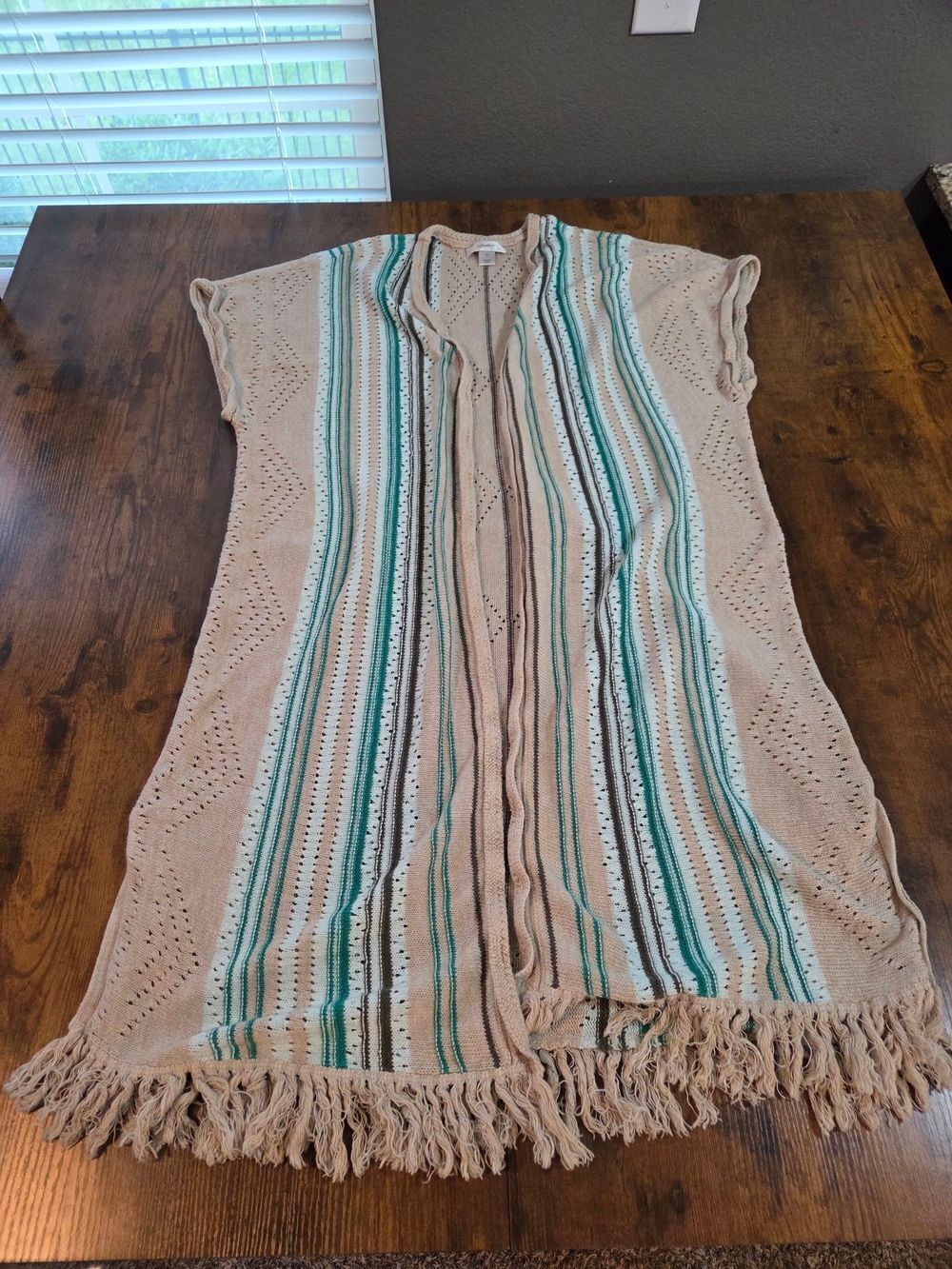 C.J. Banks Womens Open Knit Swim Suit Cover Up Cream Blue Size 3X